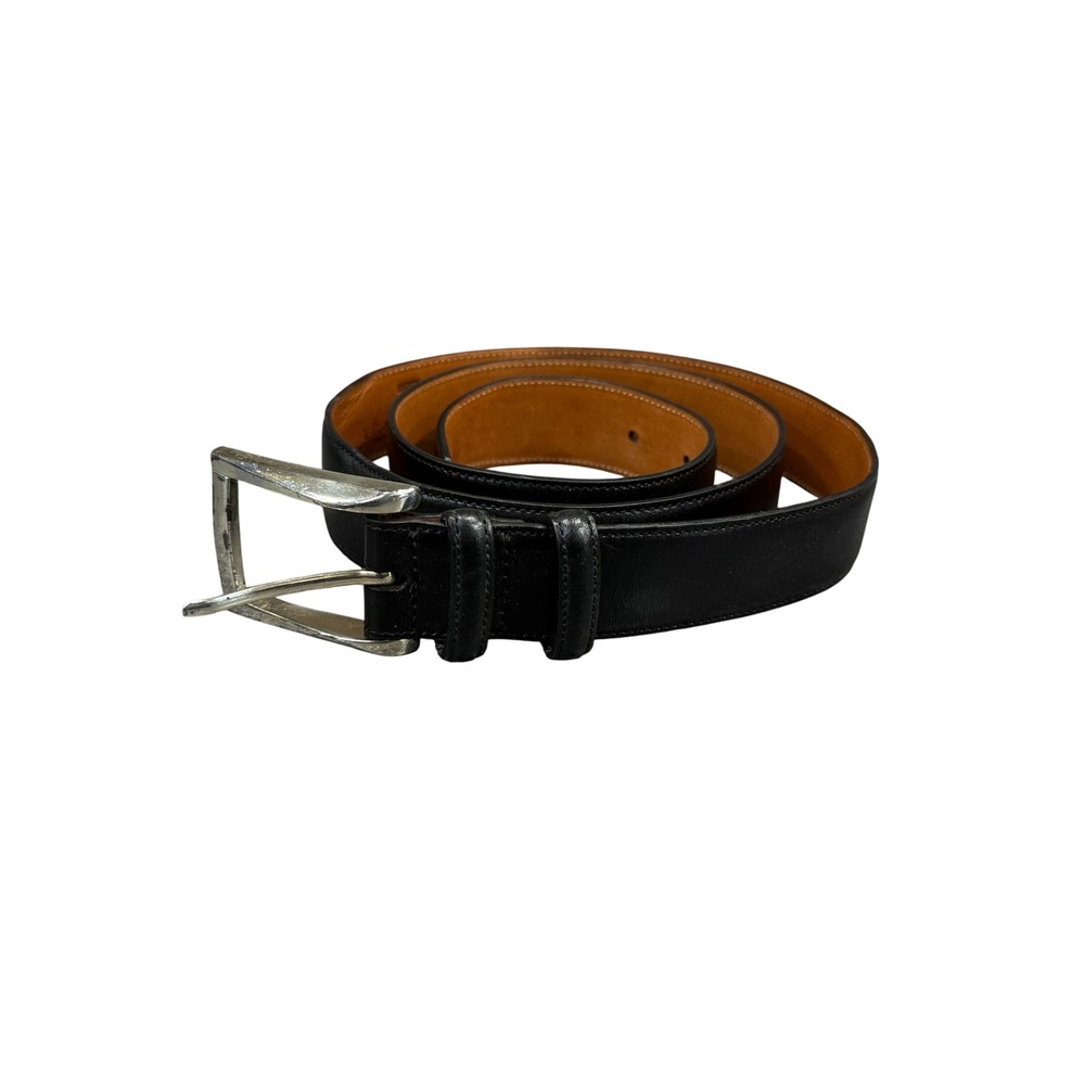 Trafalgar Belt Mens 36 Black Hand Polished Cortina Leather Silver Buckle Easton